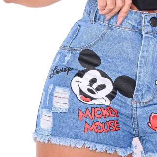 Boyfriend Silkado Mickey Shorts Jeans Feminino - Desenho Claro - JEANS CLARO