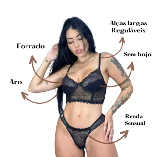 Moda Íntima Feminina: Conjunto de Lingerie Cropped Meia Taça com Aro - Promoção - Branco