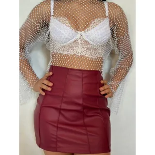 Saia Estilosa Courino Cintura Alta - Branco