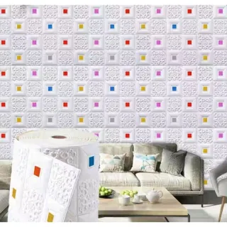 Aplique de Parede em Espuma Tijolo Auto Adesivo 3D - Placa Papel 70x77 cm - NF01  BRANCO C/ ESTRELAS