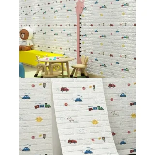 Aplique de Parede em Espuma Tijolo Auto Adesivo 3D - Placa Papel 70x77 cm - NF01  BRANCO C/ ESTRELAS