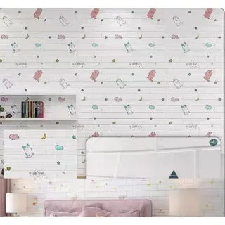 Aplique de Parede em Espuma Tijolo Auto Adesivo 3D - Placa Papel 70x77 cm - NF01  BRANCO C/ ESTRELAS