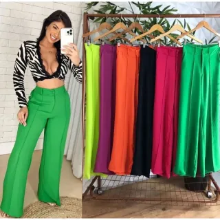 Pantalona Duna com Botão e Zíper - Cores Variadas - Branco