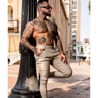Bege exclusiva calça alfaiataria masculina - Bege