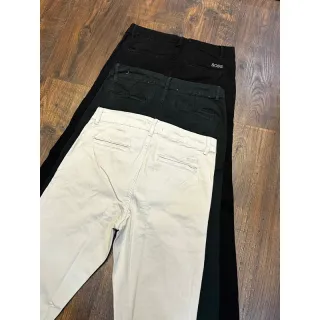 Calças Skinny Sarja Bolso Embutido - Casual e Social - Areia