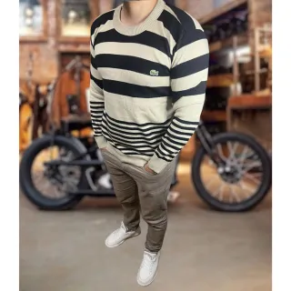 Gola redonda masculino moletom/suéter - Areia listra preta Lac