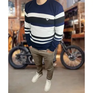 Gola redonda masculino moletom/suéter - Areia listra preta Lac