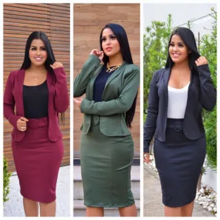 Conjunto de saia evangélico cinza com blazer - Conjunto cinza