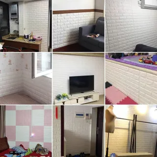 Aplique de Parede em Espuma Tijolo Auto Adesivo 3D - Placa Papel 70x77 cm - NF01  BRANCO C/ ESTRELAS