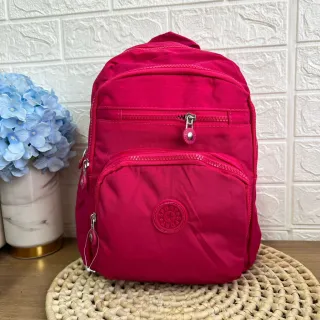 Média Viagem Simples Sólida Cor Leve Feminina Escolar Pano Nylon Moda Casual Mochila - ROSA5107