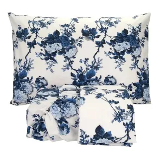 Lençol de Cama Casal Estampado com Elástico - Jogo de 3 Peças - Único