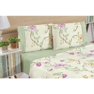 Lençol de Cama Casal Estampado com Elástico - Jogo de 3 Peças - Único