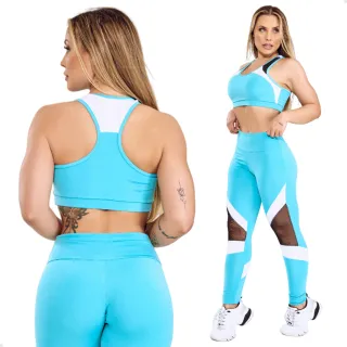 Top sem bojo e legging para academia - Conjunto c95 - Azul