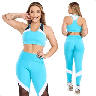 Top sem bojo e legging para academia - Conjunto c95 - Azul