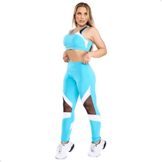 Top sem bojo e legging para academia - Conjunto c95 - Azul