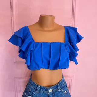 Cropped Amarração Alça Babado Busto Forrado 002 - Preto