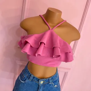 Detalhes nas costas, cropped maravilhoso com alça babado 024 - Magenta