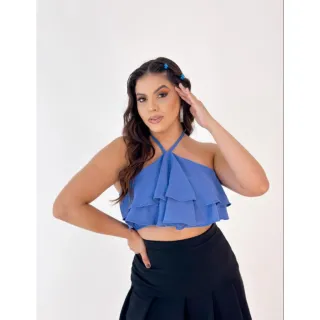 Cropped com babado e amarração no pescoço - 025 - Verde musgo