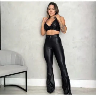 Ousada calça gringa com cinto em cirre flare - Preto