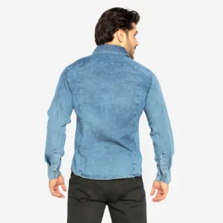 Estilosa Camisa Masculina Manga Longa Social Slim Jeans - Jeans Mescla