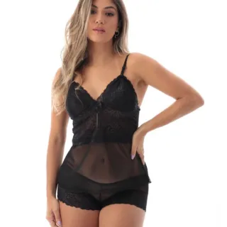 Cris Confortável Sensual Tule Transparente Baby Doll Sexy - G