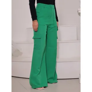 Calça Cargo Alfaiataria Pantalona com Bolso Lateral - Azul Bebê