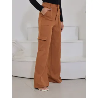 Calça Cargo Alfaiataria Pantalona com Bolso Lateral - Azul Bebê