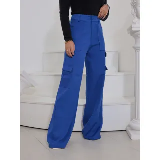 Calça Cargo Alfaiataria Pantalona com Bolso Lateral - Azul Bebê