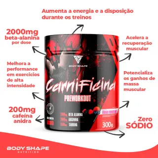 Body Shape Carnificina Beta Alanina 300g: Pré Treino de Alta Performance - Maçã verde