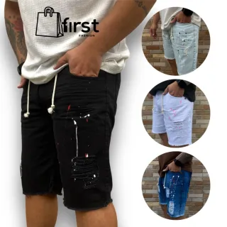 Bermuda Rasgada Jeans Preto Masculina Premium - Alta Qualidade - Branca