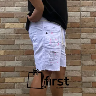 Bermuda Rasgada Jeans Preto Masculina Premium - Alta Qualidade - Branca