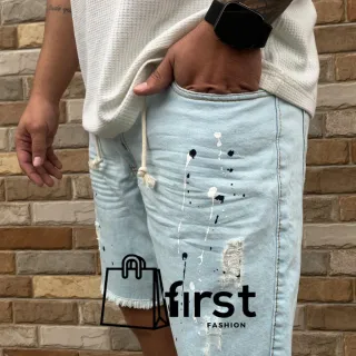 Bermuda Rasgada Jeans Preto Masculina Premium - Alta Qualidade - Branca