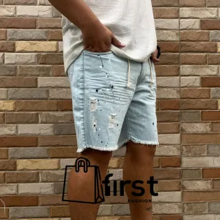 Bermuda Rasgada Jeans Preto Masculina Premium - Alta Qualidade - Branca