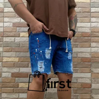 Bermuda Rasgada Jeans Preto Masculina Premium - Alta Qualidade - Branca