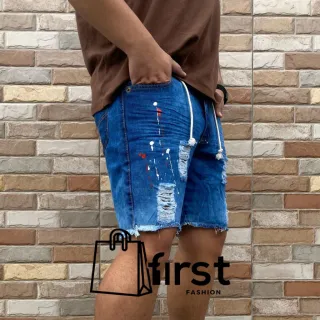 Bermuda Rasgada Jeans Preto Masculina Premium - Alta Qualidade - Branca