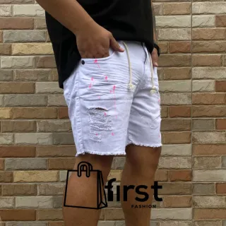 Bermuda Rasgada Jeans Preto Masculina Premium - Alta Qualidade - Branca