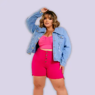 Jaqueta Lisa Plus Size Feminina Jeans Coloração Clara - Atenas Jeans - Tom Escuro