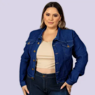 Jaqueta Lisa Plus Size Feminina Jeans Coloração Clara - Atenas Jeans - Tom Escuro
