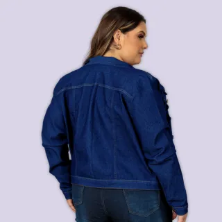 Jaqueta Lisa Plus Size Feminina Jeans Coloração Clara - Atenas Jeans - Tom Escuro