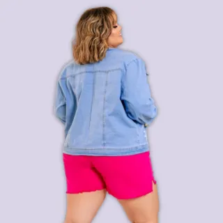 Jaqueta Lisa Plus Size Feminina Jeans Coloração Clara - Atenas Jeans - Tom Escuro