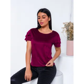Blusa PREMIUM Manga Curta Suede BABADO 3 - Vermelho