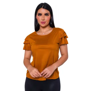 Blusa PREMIUM Manga Curta Suede BABADO 3 - Vermelho