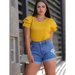 Blusa PREMIUM Manga Curta Suede BABADO 3 - Vermelho