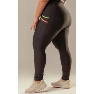 Calça legging feminina cintura alta Suplex com bolso celular - Conjunto top academia fitness - Conjunto preto sem bolso