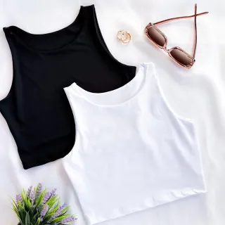Moda Verão: Kit 2 Cropped Feminino Suplex Liso Básico - Várias Cores - Preto/Terracota