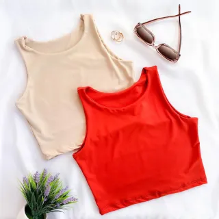 Moda Verão: Kit 2 Cropped Feminino Suplex Liso Básico - Várias Cores - Preto/Terracota
