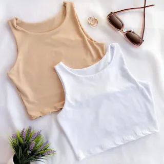 Moda Verão: Kit 2 Cropped Feminino Suplex Liso Básico - Várias Cores - Preto/fúcsia