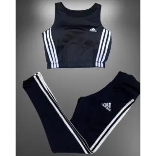 Calça Fitness Top Cropped com Bojo Conjunto - Não Fica Transparente - Conjunto preto com rosa