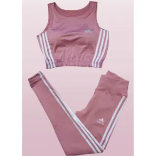 Calça Fitness Top Cropped com Bojo Conjunto - Não Fica Transparente - Conjunto preto com rosa