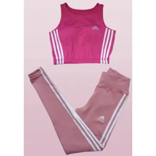 Calça Fitness Top Cropped com Bojo Conjunto - Não Fica Transparente - Conjunto preto com rosa